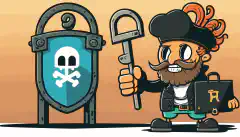 大きな錠の横に立っている漫画のハッカー。片手でフェルネットのロゴの鍵を持ち、もう一方の手でマルボゲのロゴの鍵を持ち、錠の内側に旗が見える
