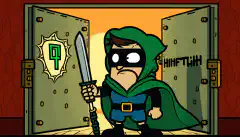マントとマスクをかぶった漫画のハッカーが、HTB のロゴが付いた金庫室のドアの前に立ち、成功を象徴する緑色の背景と上の吹き出し内の旗が付いたツール (レンチやドライバーなど) を持っています。彼らの頭。